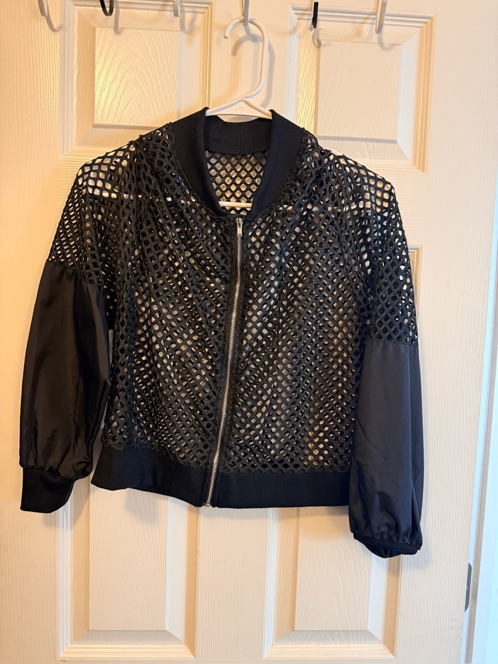 SHEIN Black Mesh Bomber with Solid Sleeves